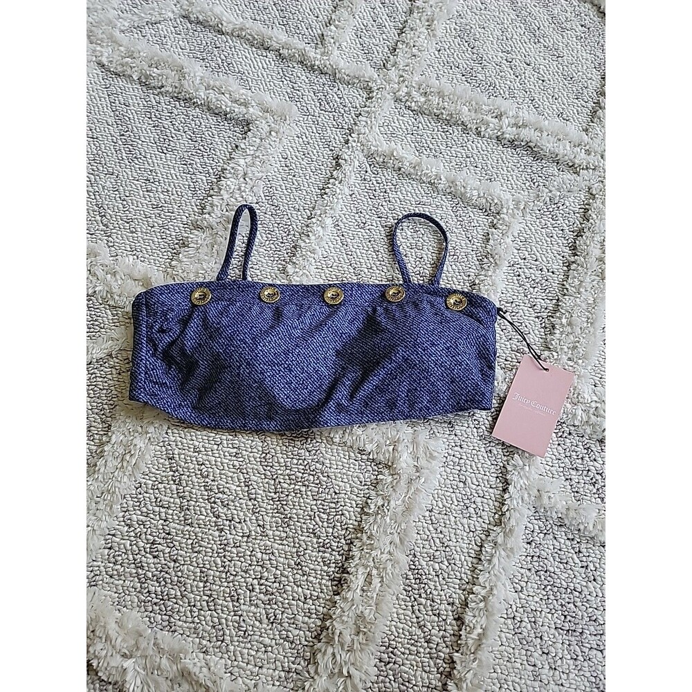 Juicy Couture Bandeau Swim Top Navy W/ Gold Buttons NWT Size Large